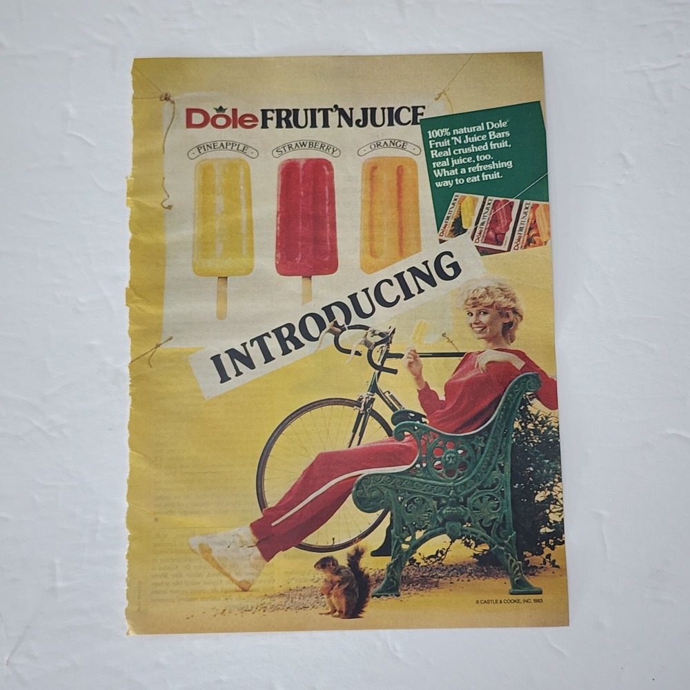 Vintage Print Ad Dole Fruit 'n Juice blonde model jogging bicycle clipping 1985